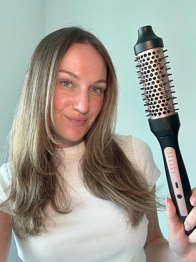 1.5 Inch Ionic Thermal Brush – Heated Round Brush for Blowout Styling, Frizz Control, 5 Heat Settings with LCD Display, Auto-Off, Dual Voltage for Travel, Black
