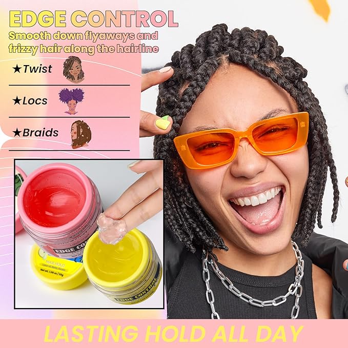 Edge Control Gel 2-Pack,Strong Hold, Shine & Styling, No Residue, Non-Greasy Formula for Smooth Edges, All Hair Types-Watermelon & Pear Scented (2x1.06oz)