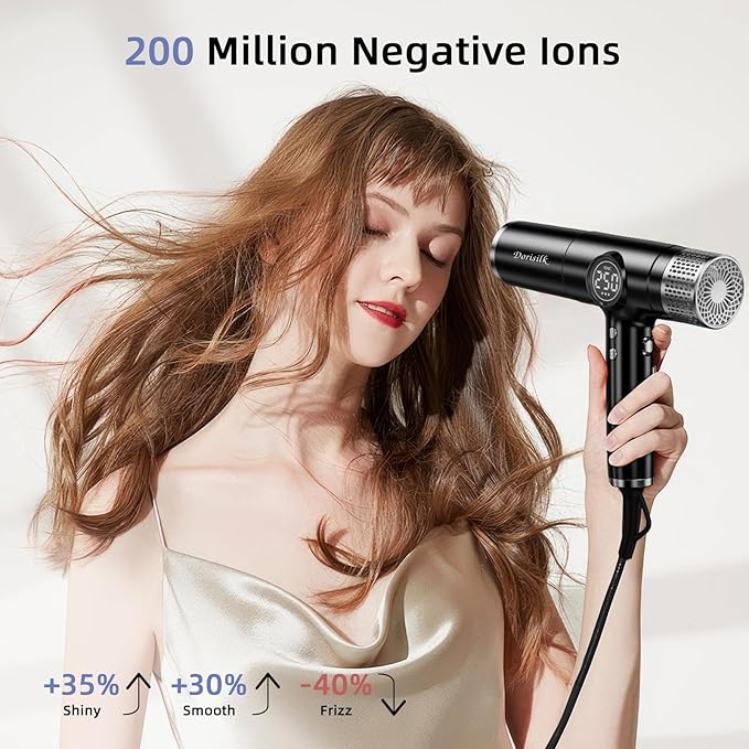 DORISILK Dual Voltage Hair Dryer for International Travel，1875W Professional Hair Dryer 160000 RPM Brushless Motor for Fast Drying Low Noise ，Ionic Blow Dryer with Hair Diffuser for Curly Hair，