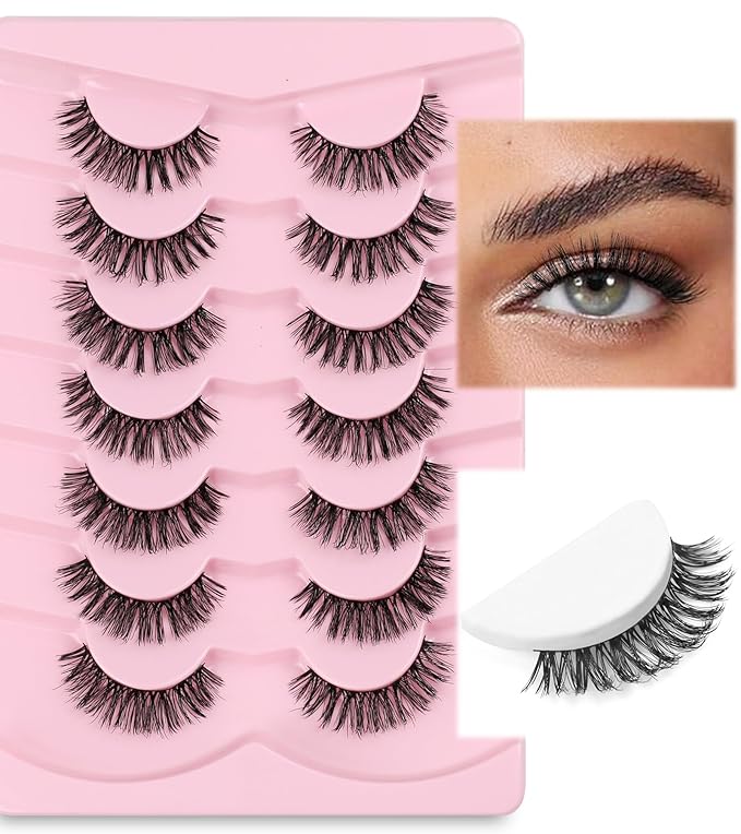 Eyelashes Natural False Lashes Wispy Lash 14mm Eyelash with Thin Memory Band Volume Lashes Strips C Curl Fake Eyelashes 7 Pair EVENTILL
