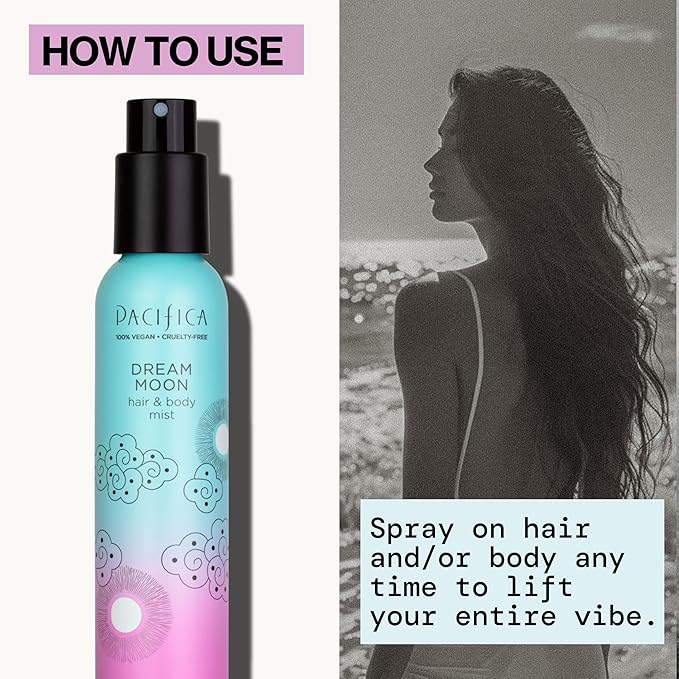 Pacifica Hair Perfume & Body Fragrance Spray Mist - Dream Moon with Bergamot, Pear, Pink Rose, Coconut, Vanilla, Sandalwood & Patchouli – Alcohol-Free, Vegan & Cruelty-Free, 5 oz (1 Count)