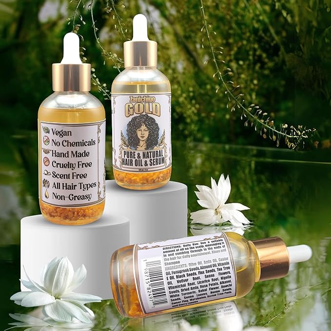 Gold Hair Oil – Fenugreek Strengthening Serum for Dry, Damaged, Frizzy & Coarse Hair | Anti-Hair Fall | Anti-Hair Loss Hair Growth Oil Treatment | All-Natural | 2 Ounce