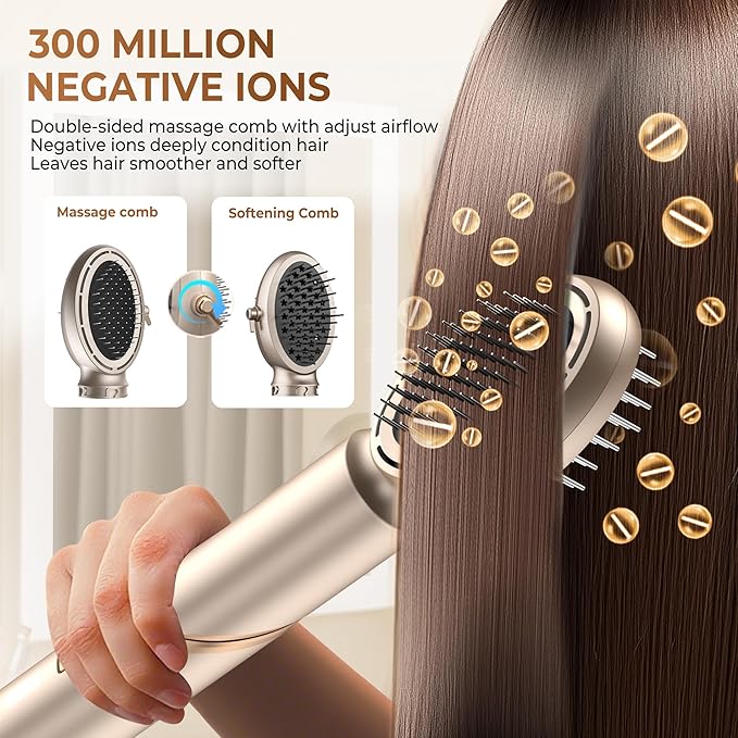 8 in 1 Hair Dryer Brush & Multi Hot Air Styler–Foldable 110,000 RPM Blow Dryer Brush Tool Set with Diffuser Auto-Wrap Curler for Fast Drying Curling Straightening Hair Daily Styling (1.25'')