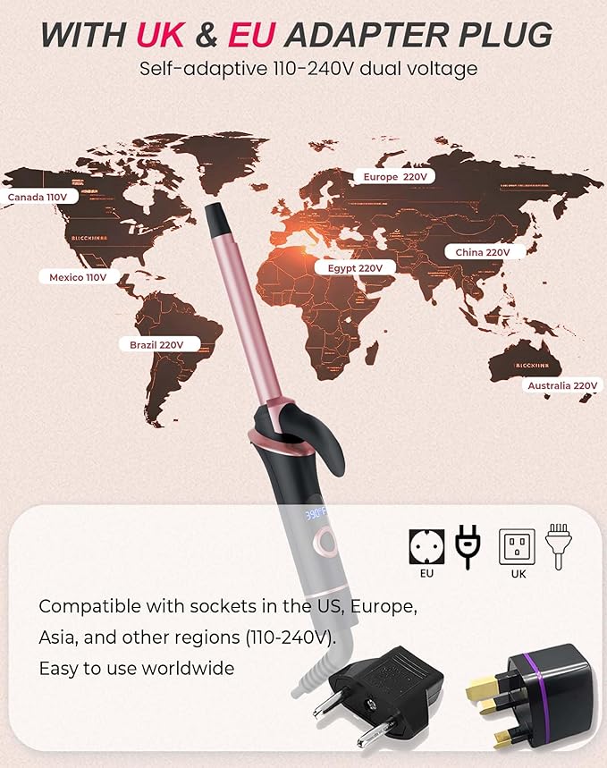 Mini Curling Iron for Short Hair Dual Voltage with European UK Plug Adapter Ceramic Travel Small Curling Iron 1/2 Inch Barrel Curler with Professional 30S Fast Heating, 5 Temps for Global Travel
