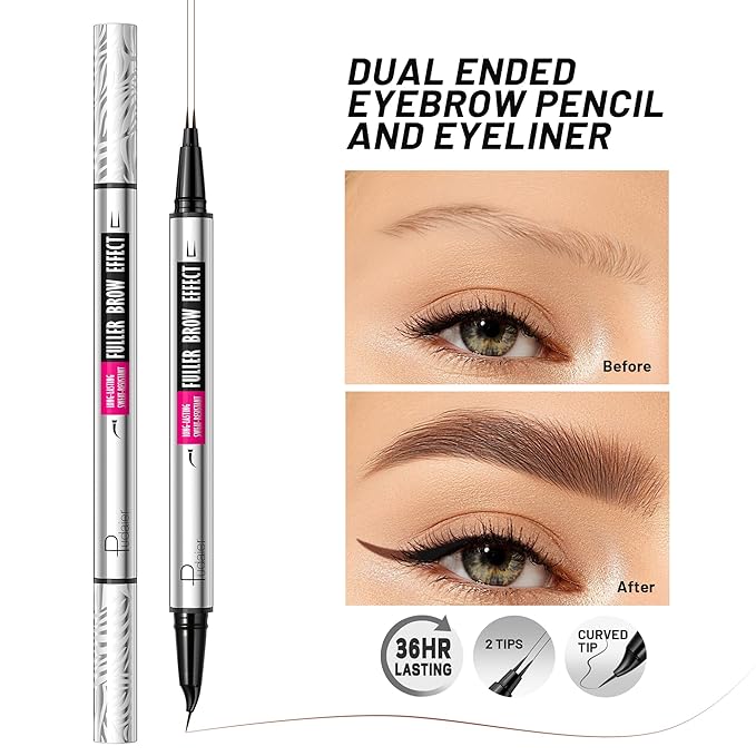 2 Pack 2 Fine Tip Eyebrow Pen, Waterproof Filling Faux Brow Makeup Pencils for Women with Precise Curved Brush-Tip to Fast Create Natural Hair-Like Brows, Last All-Day (Chocolate)