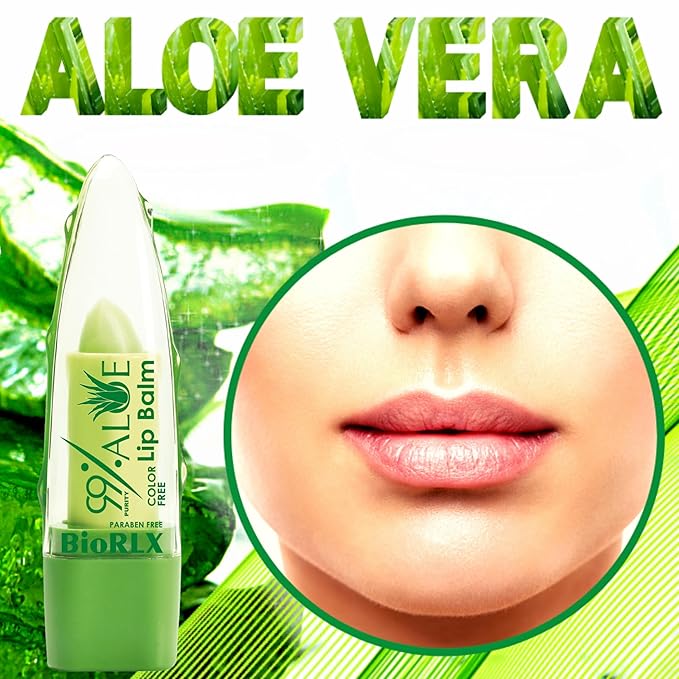 BioRLX 99% Purity Aloe Vera Lip Balm - Natural Moisturizing Unisex Lip Care for Hydrated and Radiant Lips (Aloe Vera - Color Free, 0.12 Ounce (Pack of 2))