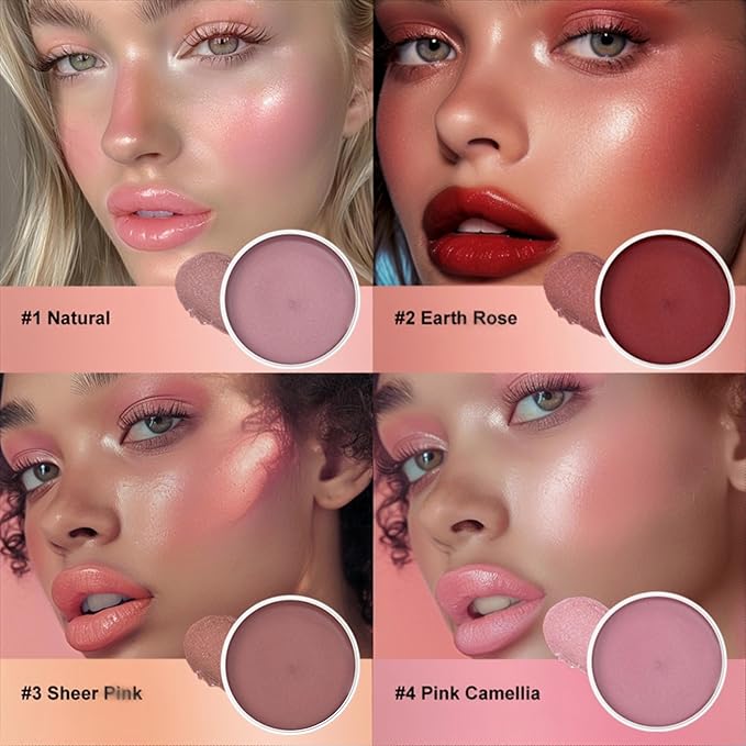 4 Color Multi Glow Blush BalmFace Makeup, Face Creamy Blush for Women Cheek Lip Eye, Lightweight & Blendable Color Blush Palette for All Skin Types(02 Earth Rose)
