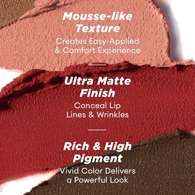 ITY Velvet Matte Finish Lip Stain-Mousse Textured Lip Clay, Red Shade, Conceals Lip Lines, Rich Pigment Lip Tint Lipsticks, 0.14 oz (4g) in Earthy, Ginger.