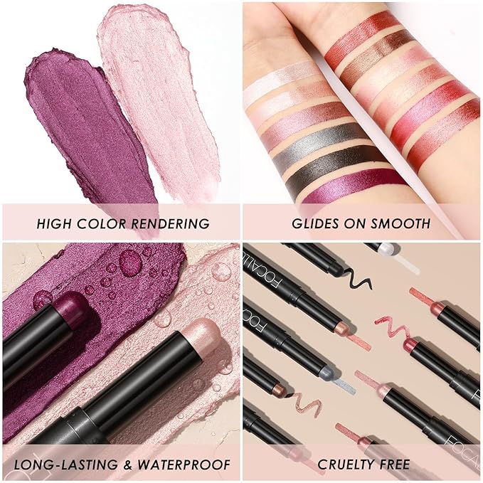 FOCALLURE 2PCS Cream Eyeshadow Stick Sets,Matte and Shimmer Eye Brightener, High Pigmented Crease-proof Pencil,Long Lasting Eye Shadow Highlighter Makeup,Blossom