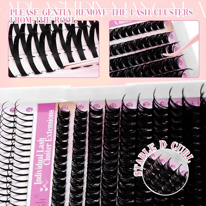 Lash Clusters 100D Eyelash Clusters 10-18mm Spikes 14-20mm Thick Volum Manga Lashes with D Curl DIY Fairy Lash Clusters with Spikes by FADLASH