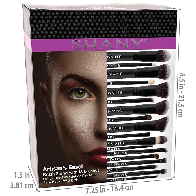 SHANY Makeup Brushes Artisan Easel Elite Cosmetics Make up Brush Set, Complete Kabuki Makeup Brush Set with Standing Convertible Makeup Brush Holder Storage - 18 pcs