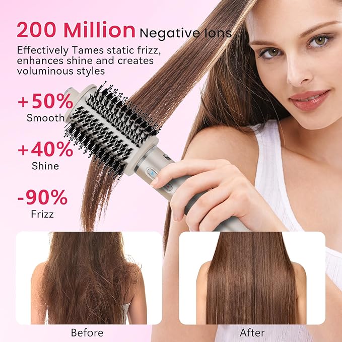 3 in 1 Hot Air Styler - Professional Hair Dryer Brush with No Heat Damage, High-Speed Negative Ionic Hair Dryer, Frizz-Free Blow Dryer Brush for Drying Volumizing Straightening (Glod)