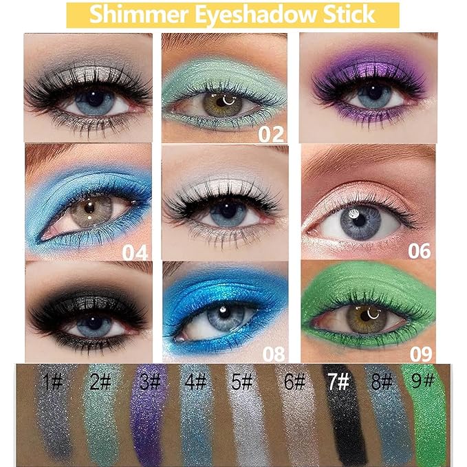 Purple Eyeshadow Stick - Blendable Creamy Eye Brightener, Waterproof Long Lasting Crayon, Smooth Shimmer Shadow Highlighter Liner Makeup. #3 Purple Shimmer