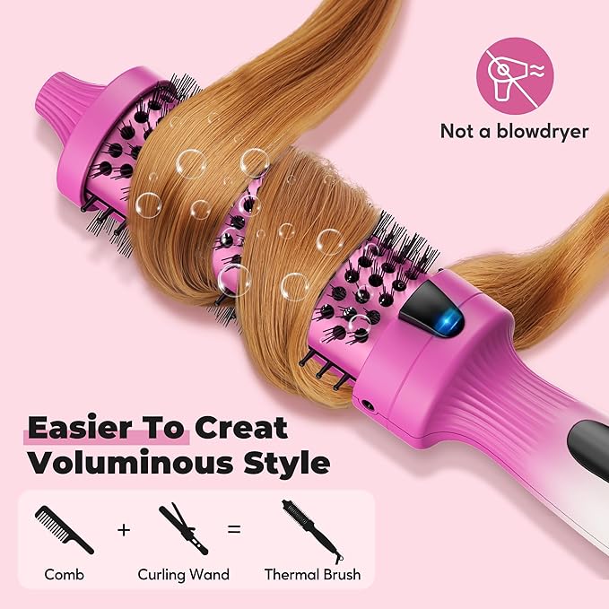 1.5-Inch Thermal Brush - Ceramic Ionic Heated Round Brush for 90's Full-Bodied Style, Volumizing, Smooth Hair & Natural Curls, Dual MCH Heating, Digital Display, 9 Temperature, Dual Voltage