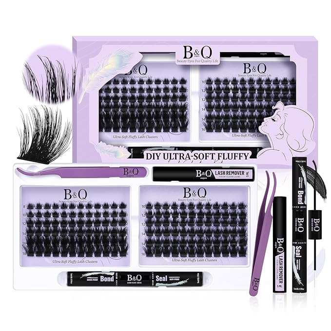 B&Q Lash Extension Kit F05 Eyelash Extension Kit 144 PCS Ultralight Eyelash Clusters Lash Clusters Kit 8-18MIX DIY Ultra-Soft False Eyelashes at Home with Lash Applicator Tools (Kit，F05)