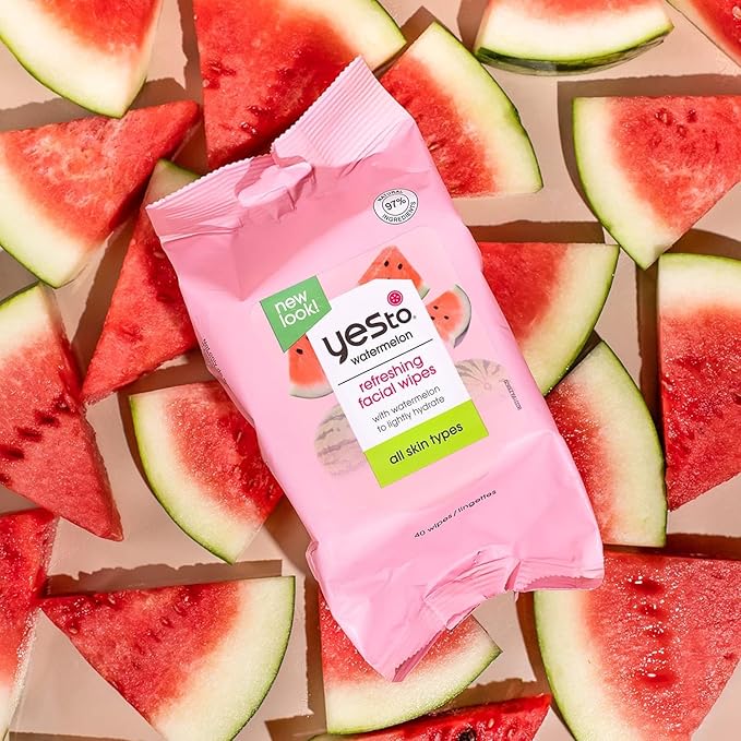 Yes To Face Wipes for Women and Men, Super Skin Recharging Facial Cleansing Wipes for use as a Make Up Remover, Cleaning, Soothing, Watermelon (Pack of 3)