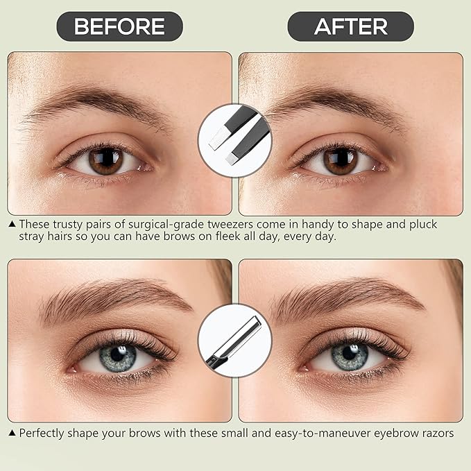 NAZQAT Eyebrow Grooming Kit for Women & Men for Eyebrow Trimming, Shaping, and Exfoliating - Includes Eyebrow Tweezers, Eyebrow Razor Tools, Eyebrow Scissors (Pack of 6)