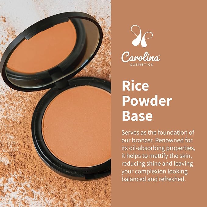 Pressed Powder Bronzer in Caro In Cairo Shade Plant-Based - Matte Finish - Vegan, Non-GMO - Rice Powder, Jojoba Oil - 0.42 oz