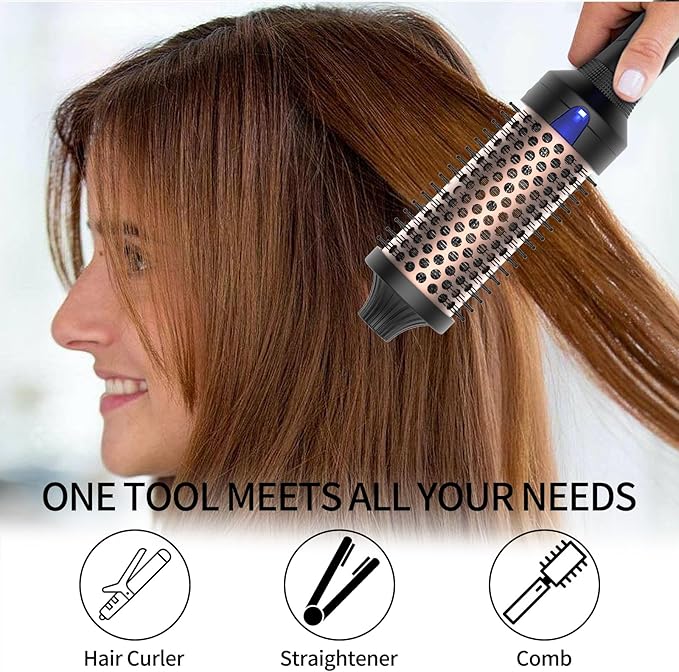 K&K 1.77 Inch Heated Curling Brush with Ceramic Tourmaline Ionic Technology for Volumizing and Loose Curls (Black)