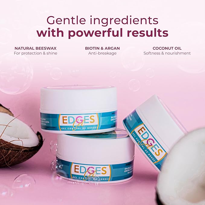 Edges Gel for 4C Hair, Strong Hold Edge Control, Non-Flaking & Long-Lasting Styling Gel for Black Women, Moisturizing Baby Hair & Braids, Alcohol-Free, Sulfate-Free, Coconut Oil & Biotin