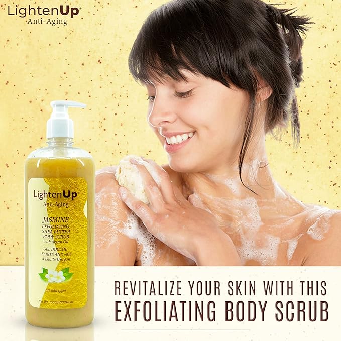 OMIC Lighten-Up Exfoliating Body Wash - 33.8 Fl oz / 1000 ml - Formulated to Exfoliate and to Nourish Skin, with Shea Butter, Jasmine Oil Argan Oil