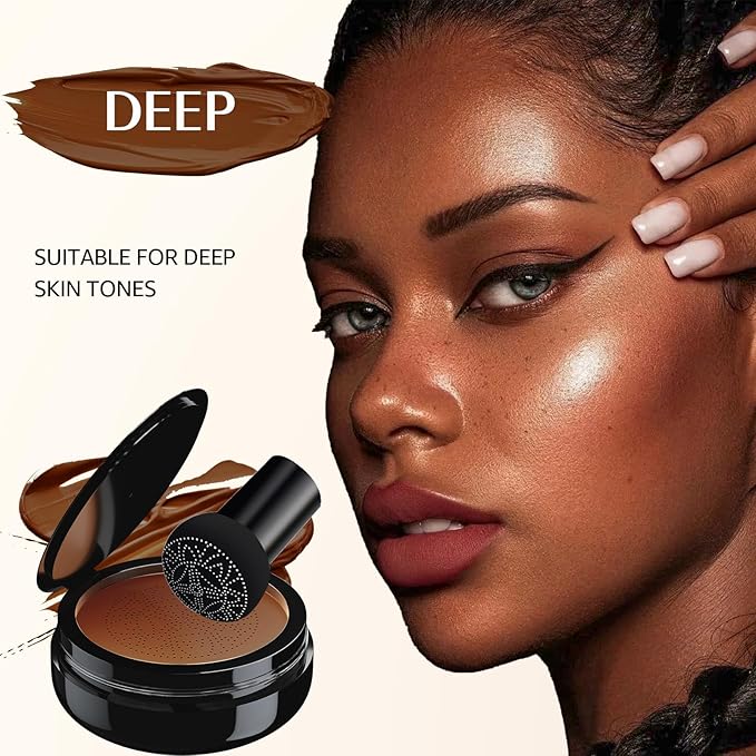 Mushroom Head Air Cushion CC Cream - BB Cream Face Makeup Foundation for Mature Skin Moisturizing Concealer Brighten Long-Lasting, Even Skin Tone for All Skin Types (Deep)