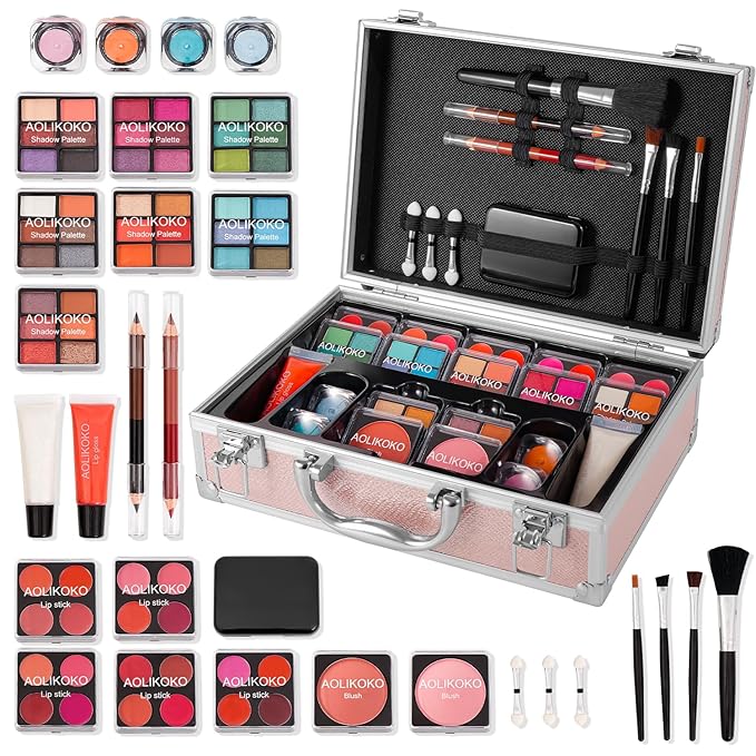 Makeup Kit for Teenager & Women Full Kit, All- In- One Makeup Set With The Cosmetic Train Case, Professional Makeup Kit, Makeup Gift Set for Women Girls(pink)