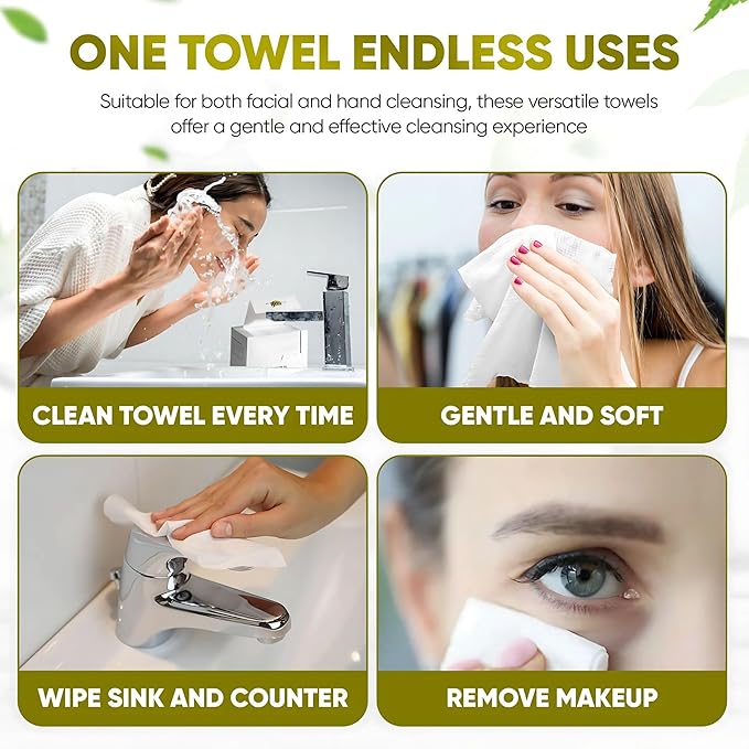 Disposable Face Towels – 50 XL 10” x 12” Biodegradable Dry Wipes for Sensitive Skin | Soft, Lint-Free, Fragrance-Free & Vegan Facial Cleansing Towels | Chemical-Free Makeup Remover Wipes
