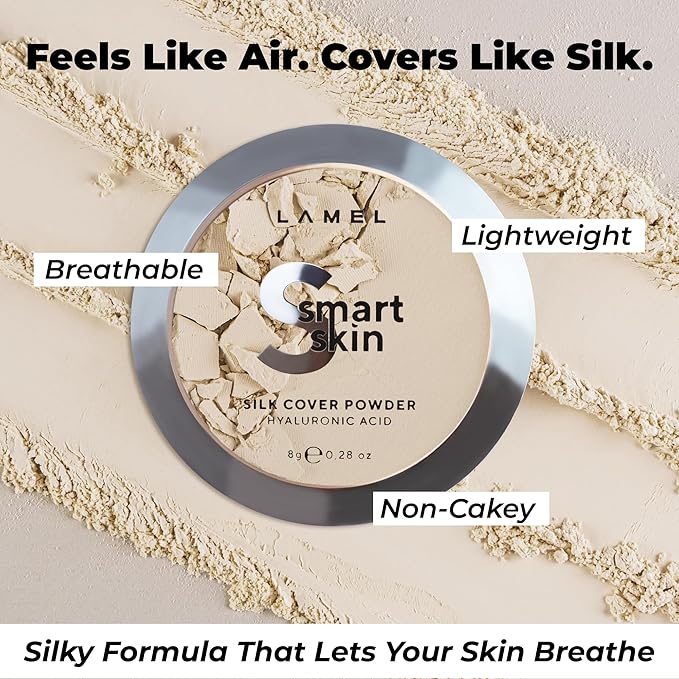 Lamel Smart Skin Silk Compact Powder - Long Lasting Pressed Finishing Powder - Oil Control Makeup, Suitable for Dry Skin, Lightweight Formula - 401 Porcelain 0.28 oz
