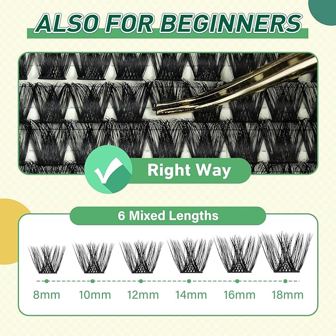 DIY Lash Extension Kit KEYYOU 144pcs Lash Clusters Eyelash Extension Kit with Mascara Brush Bond and Seal Lash Glue Remover Lash Applicators Lash Brush for DIY Lash Extensions (Y02 Kit)
