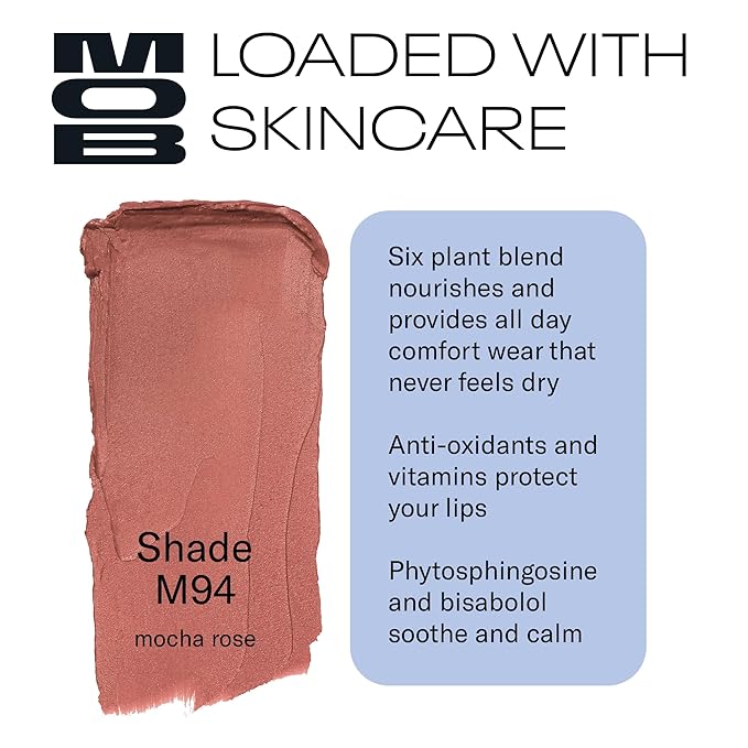 MOB Beauty Soft Matte Lipstick M94 – Mocha Rose | Weightless, One-Swipe Color Infused with Skincare | Vegan, Silicone-Free, Cruelty-Free Formula in a Biodegradable Capsule