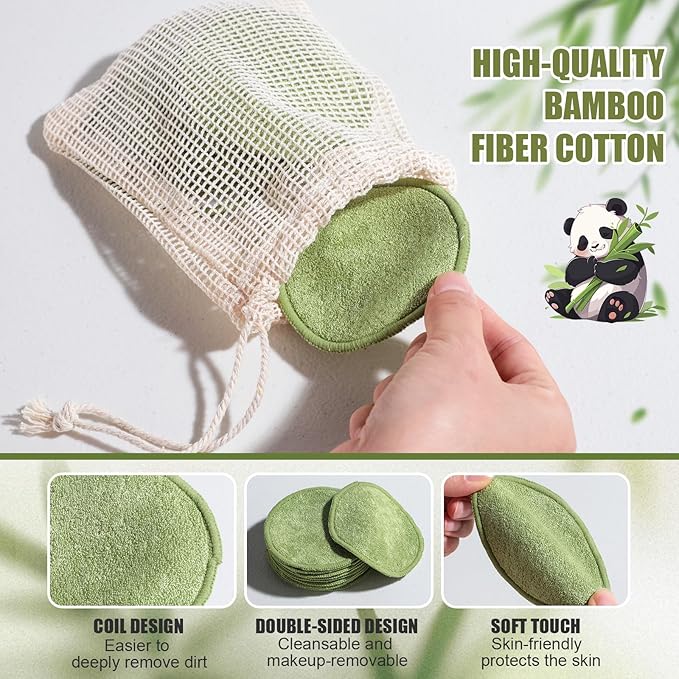 BS-MALL Cotton Rounds Bamboo Fiber for Face & Gentle Reusable Eye Makeup Remover Pads 20 Pcs, Facial Mask Brush & Foundation Brush- Travel-Friendly Skincare Set with Storage Box & Washable Bag
