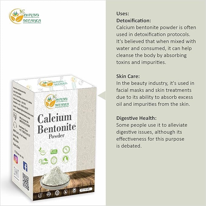 Calcium Bentonite Clay Food Grade Powder Indian Healing Clay for Face and Body, Detox Body Wrap, Deep Pore Cleansing Facial, Natural Facial Mask 8 oz / 227 gms / 1/2 lb