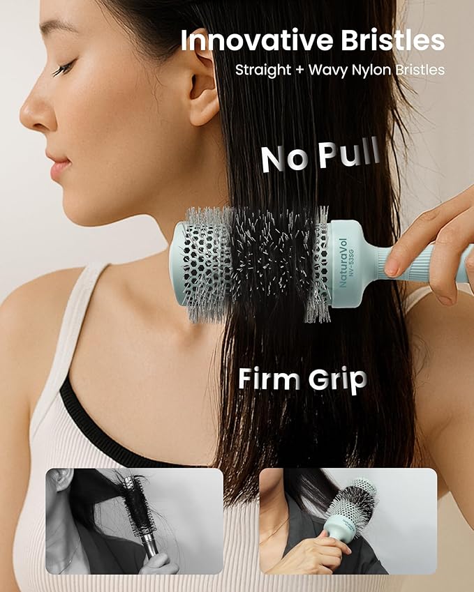 AIMIKE NaturaVol Round Brush for Blow Out, Large Round Hair Brush Nano Thermal Ceramic & Ionic Tech, for Blow Drying & Salon-like Styling at Home, Maximum Volume and Shine- 3”Overall Dia for Long Hair