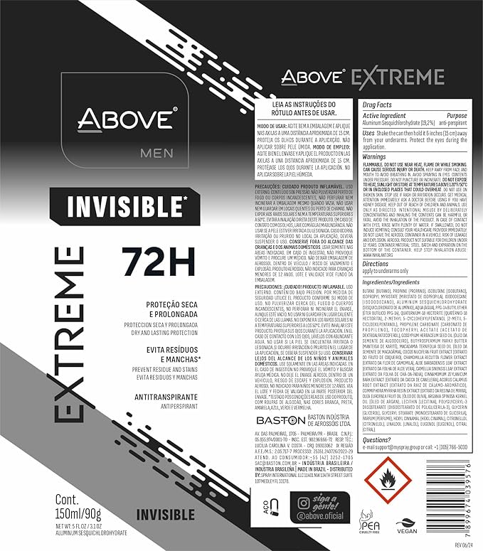 ABOVE Extreme Men Invisible - 72H Antiperspirant Spray Deodorant for Men 5.07 Fl Oz| Aluminum-Free | Fresh Mist, No Stain & Alcohol, Long-Lasting Men's Deodorant Spray | Mint, Peach, Apricot