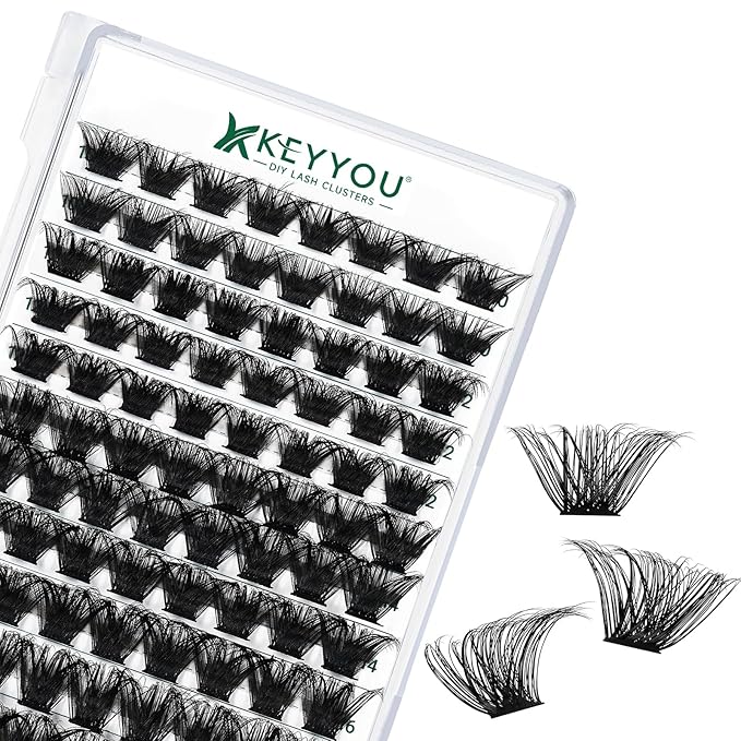 Lash Clusters 96pcs Individual Lashes Y24 D Curl 10-18MIX Eyelash Clusters KEYYOU Volume Wispy Lash Extension Soft&Comfortable Easy DIY at Home(Y24,D-10-18MIX)