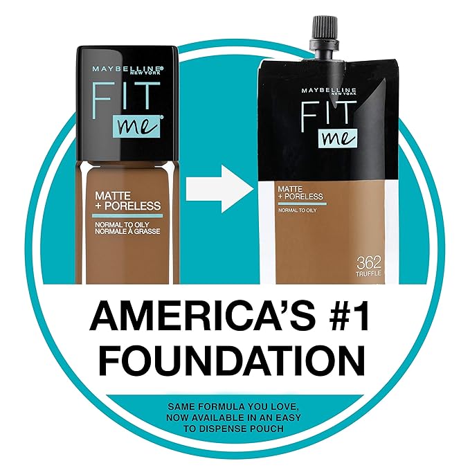 Maybelline New York Fit Me Matte + Poreless Liquid Foundation, Pouch Format, 335 Classic Tan, 1.3 Ounce