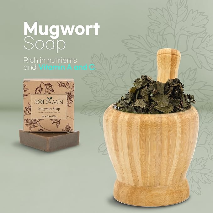 Mugwort Soap Bar – Korean Herbal Cleanser with Vitamins A & C – Moisturizing & Antioxidant Formula for Face & Body – 3.5 oz