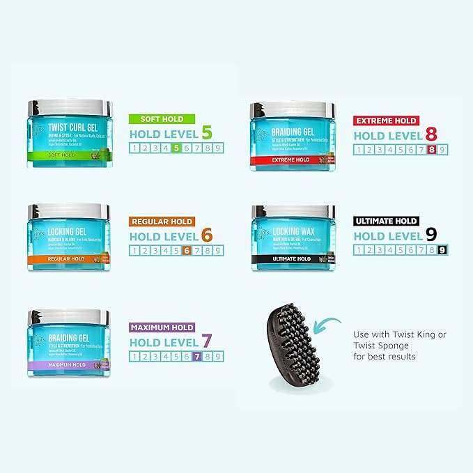 KISS COLORS & CARE Locking Gel, 6 oz - starts and maintains locs with long lasting hold and no build up, for Fine to Medium Hair Types, made with Castor Oil, Shea Butter & Rosemary Oil (Pack of 2)