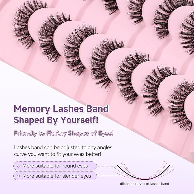 Eyelashes Natural False Lashes Wispy Lash 14mm Eyelash with Thin Memory Band Volume Lashes Strips C Curl Fake Eyelashes 7 Pair EVENTILL