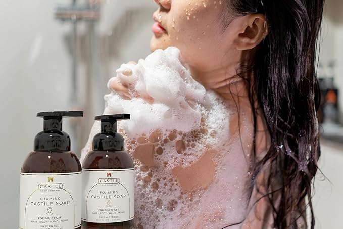 Castle Soap All-Purpose Foaming Castile Soap | Multi-Use Gentle Cleanser for Hair, Body, Hands & Home | Nourishing Coconut Oil Formula | Sensitive Skin Friendly | Hydrating | 11.5 oz | Fresh Citrus