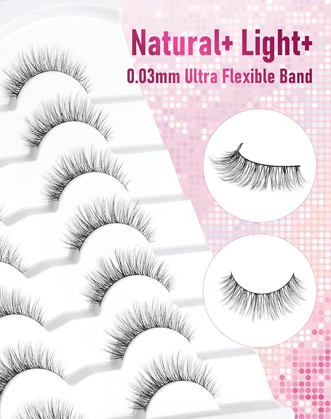 Frihappy False Lashes Wispy Fake Eyelashes Natural Strip Lashes Faux Mink Lashes C Curl Lashes Short Lashes 10mm Lashes 3D Air-Starr