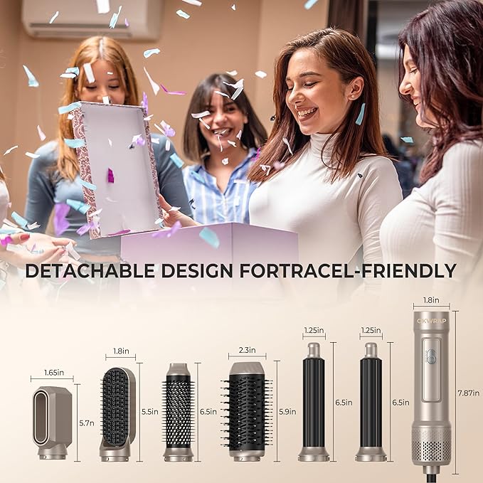 6 in ONE Blow Dryer Brush,Air Curling Iron Round Brush Blow Dryer 800W,Ionic Hair Dryer Brush for Women, Hot Air Brush Hair Styling Tools 100-120V (Golden Champagne)