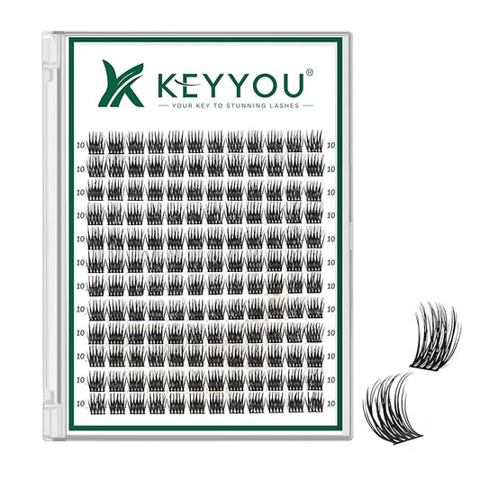 KEYYOU Lash Clusters 144pcs Individual D Curl 10mm Air Touch Cluster Lashes Super Lightweight Soft Wispy Comfortable Easy DIY at Home (Air03-D-10mm)