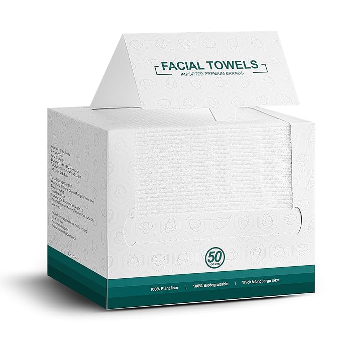 Disposable Face Towels- 50 Count Extra Thick Soft Clean Facial Towels, 10"×12",Super Absorbent,Biodegradable Dry Wipes,Cruelty-Free Facial Washcloth for Sensitive Skin,Travel,Makeup Remover