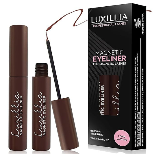 Luxillia Brown Magnetic Eyeliner for Magnetic Eyelashes, Upgraded Strongest Hold, Most Natural Look, Waterproof, Smudge Proof Liquid Liner (Pack of 2)