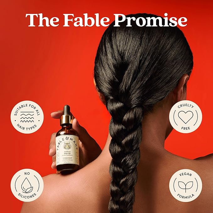 Fable and Mane Hair Oil - HoliRoots Strengthening Serum for Damaged, Frizzy Hair with Ashwagandha, Castor Oil & Scalp Treatment - 1.8FL oz | for Damaged, Frizzy Hair, with Ashwagandha, Scalp Treatment