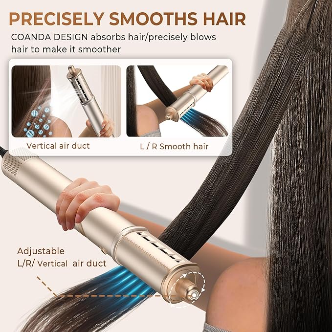 8 in 1 Hair Dryer Brush & Multi Hot Air Styler–Foldable 110,000 RPM Blow Dryer Brush Tool Set with Diffuser Auto-Wrap Curler for Fast Drying Curling Straightening Hair Daily Styling (1.25'')