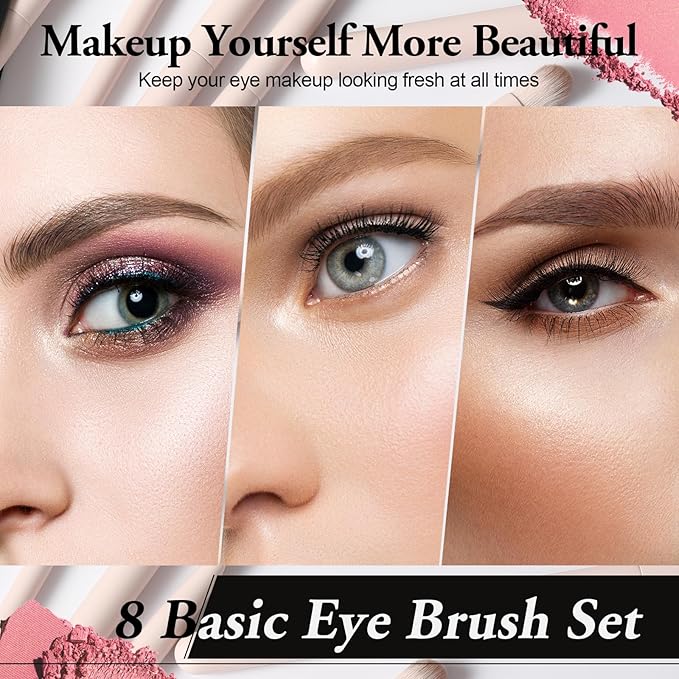 Eyeshadow Brush Set, 8 Pcs Professional Eye Make up Blending Brushes for Eyebrows Eyeliner Eye Shadow, Soft Hairs & Wood Handle