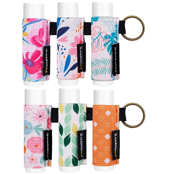 6PCS Lip Balm Holder Keychain - Elastic Holder for Chapstick, Lipstick, Lip Gloss